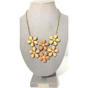 Vintage Flower Charm Necklace- Gold Tone, Acrylic Cluster Pendant. Hippie/Boho.